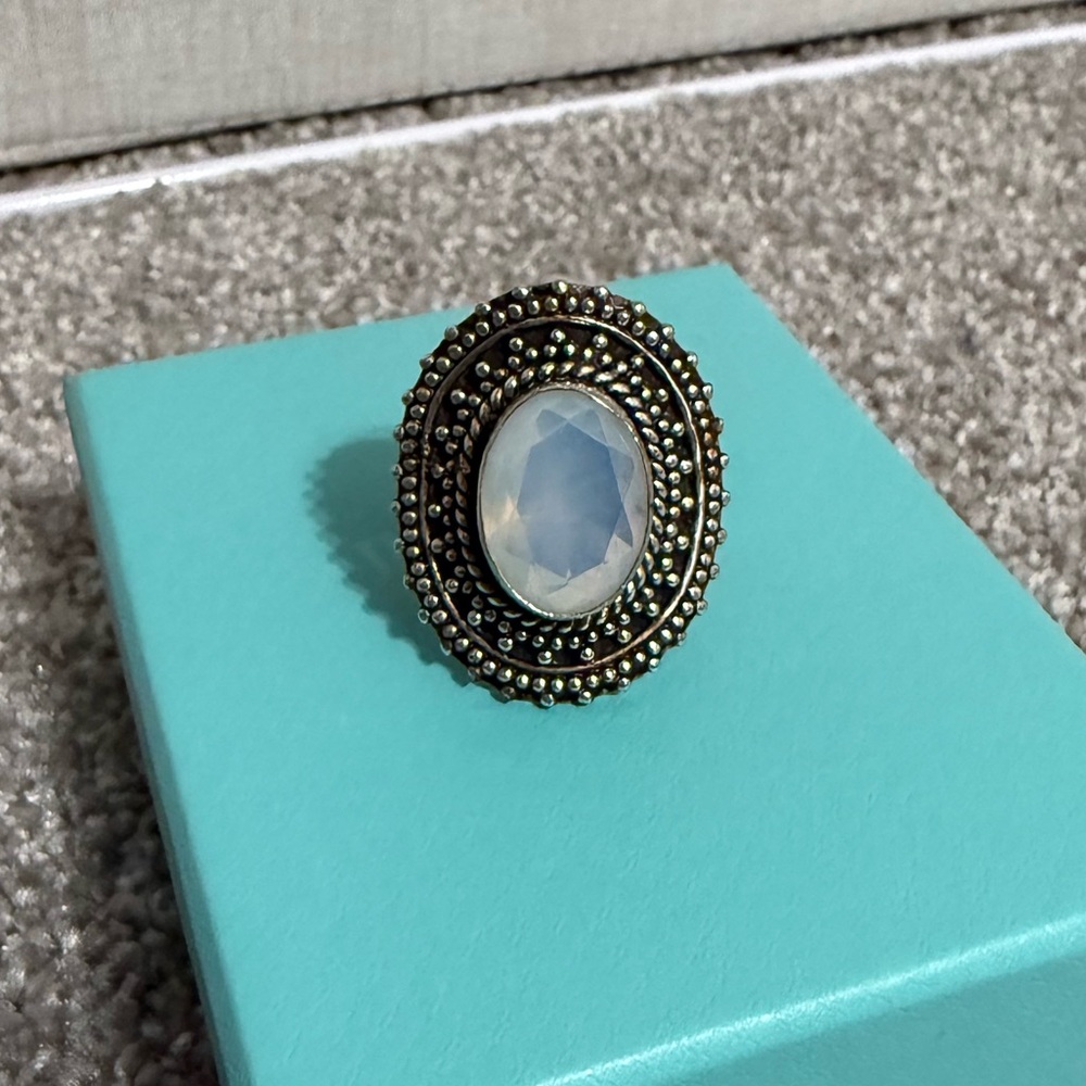 Vintage Style Silver and Blue Gem Ring
